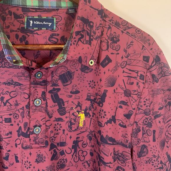 William Murray Men’s M Golf Polo Shirt Maroon Crazy Print Stretch Performance - Picture 1 of 11